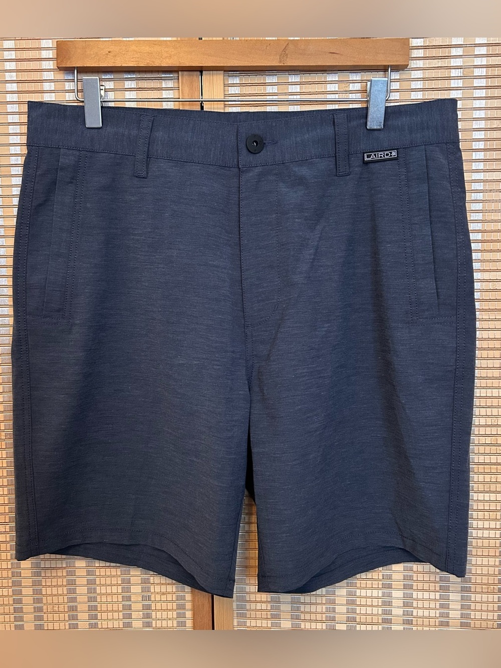 Laird Mens Shorts, Heather Blue  Flat Front 32